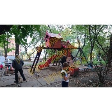 Детский игровой комплекс Хижина Корсика  с рукоходом  и мансардой