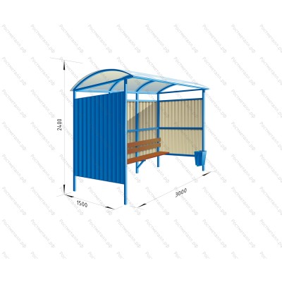 Автобусная остановка Стандарт + 3м крыша сот. поликарбонат 10мм