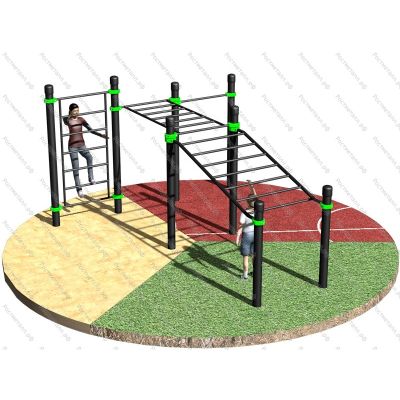Рукоход двухсекционный с подъемом, шведская стенка и турник
