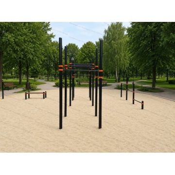 Двухуровневый рукоход с шестью турниками Двухуровневый рукоход с шестью турниками